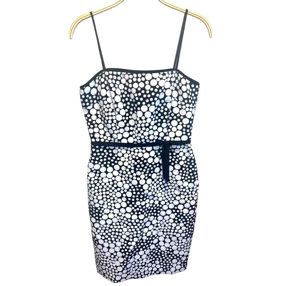 Laundry Shelli SEGAL Black White Strapless‎ Dress Size 4 100% Cotton Polk Dotted